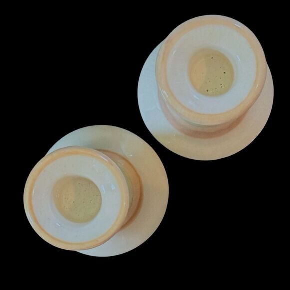 Pair of Vintage Horizontal Lines Striped Terracotta Taper/Pillar Candle Holders - Picture 5 of 8